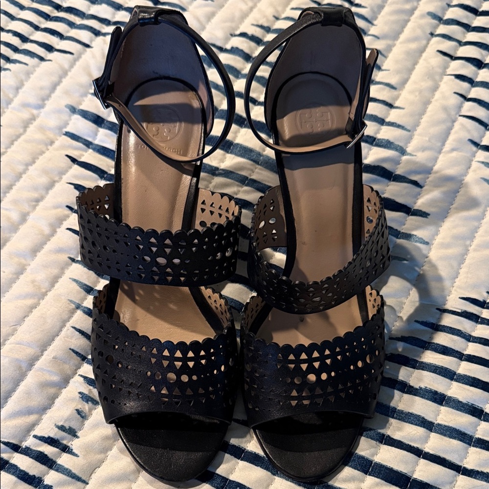 Tory Burch Black Wedge Sandals